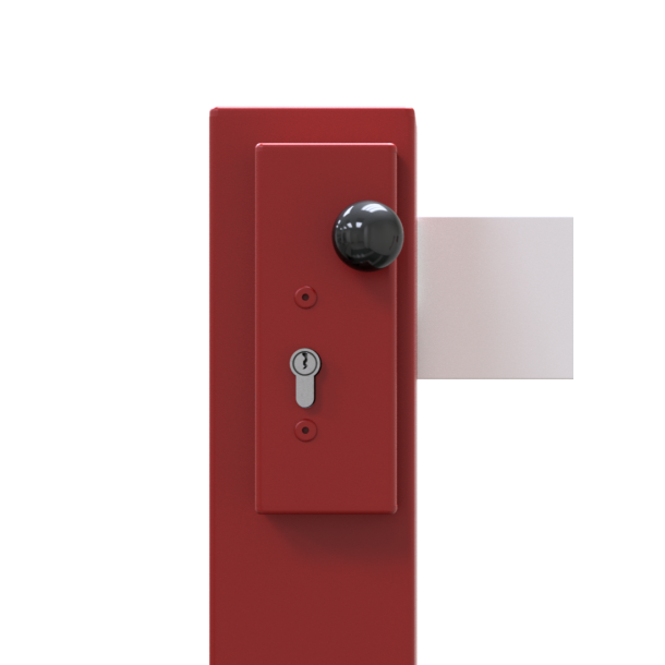 Compact hand barrier | without fixed support post | clear width: 2500 mm | with profile cylinder lock | hot-dip galvanized and coated red / white